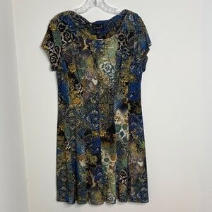 Connected Apparel Women's Patchwork Mini Dress - Blue, Green, Black